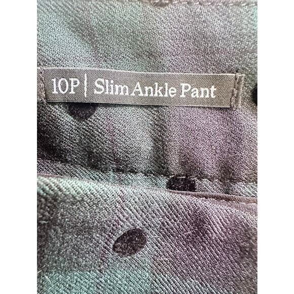 Talbots Pants Heritage Size 10P Green Black Polka Dot Straight High Rise - Picture 5 of 10